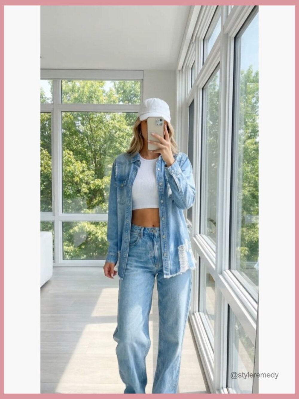Oversized Denim Jacket Long Sleeve Distressed Button Front - Picture 7 of 7